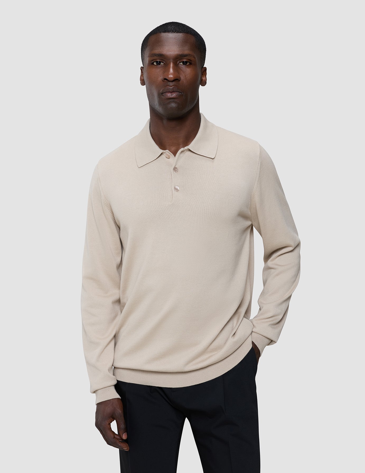 Everyday Knit Long Sleeve Polo Birchwood